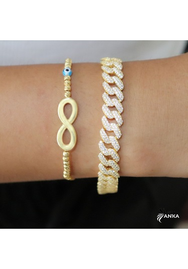 925 Ayar Gümüş Taşlı Gold Gurmet Bileklik