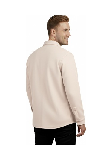 Deepsea Erkek Krem Likralı Rahat Kalıp Cepsiz Kaşe Ceket Çıt Çıtlı, Esnek Şık Model Ceket 0760 Krem