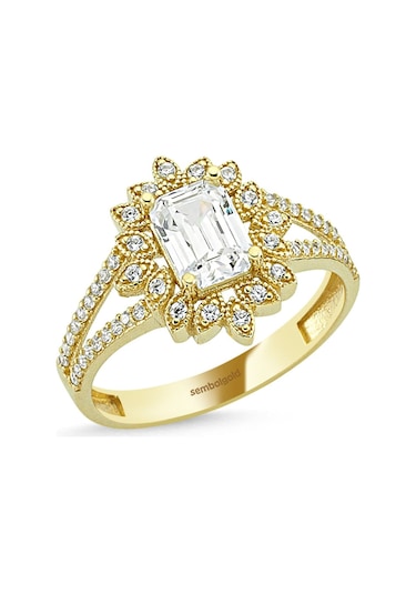 Baget Yüzük Altın Çiçek Tasarım 0,50 Karat 416290743