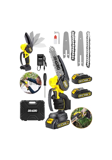 Dragro Drg-128 128vf 10Ah Sarı Akülü Dal Budama Testeresi 15 CM Yedek Zincir