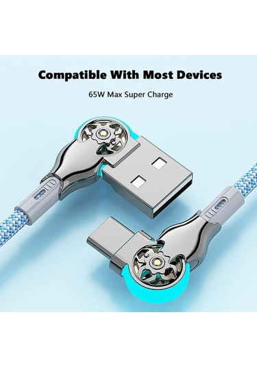 Vaorlo Çift 180 Dönebilen Şarj Kablosu Naylon Veri Kablosu Tip-c 65w Hızlı Şarj Xiaomi Huawei Telefon Hattı İçin