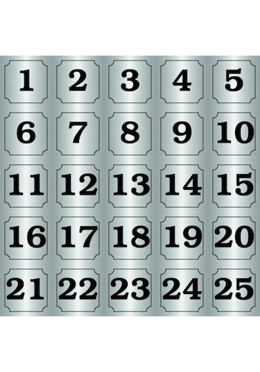 1-25 Kapı, Masa, Dolap Numarası Gümüş Metal Etiket 5x5 Cm