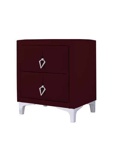 Harmony Silver Iki Çekmeceli Komodin- Yatak Odası Kumaş Döşemeli 2 Kapaklı Komodin Modeli Bordo