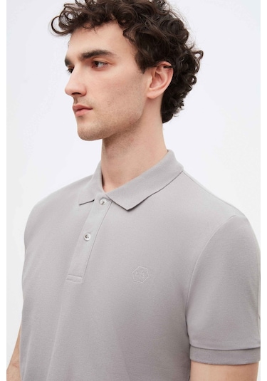 Ds Damat Regular Fit Gri Pike Dokulu %100 Pamuk Kıvrılmaz Polo Yaka Nakışlı T-Shirt 4HC14ORT51000 Gri