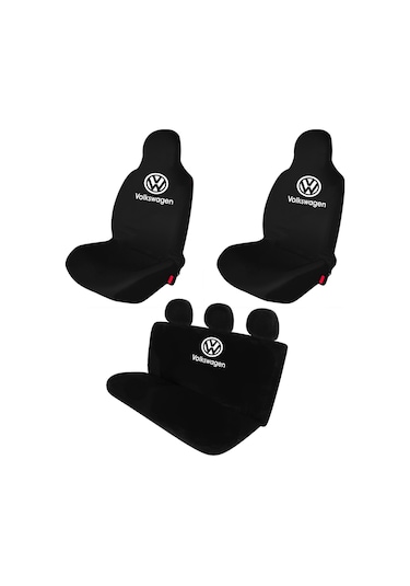 Volkswagen Oto Koltuk Kılıfı Koruyucu Logo Baskılı Penye Servis Kılıfı Siyah