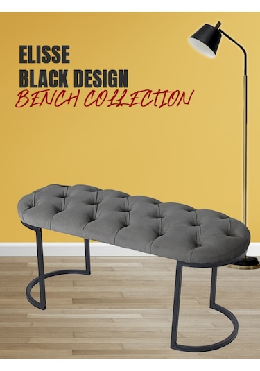 Elısse Gri Model- Oval Metal Ayak 100 Cm Bench&koltuk&puf-yatak Odası Önü&ucu Puff&oturak