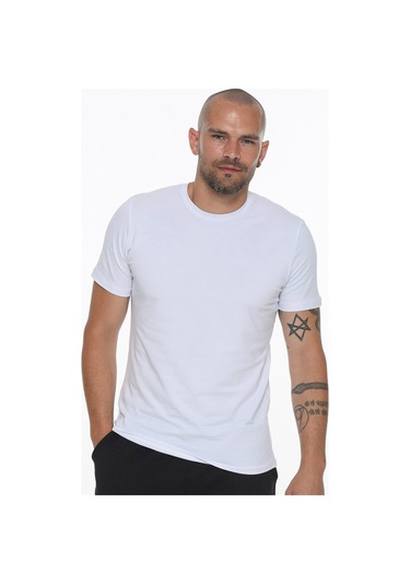 T8569 Dewberry Bisiklet Yaka Erkek T-shırt-beyaz Beyaz