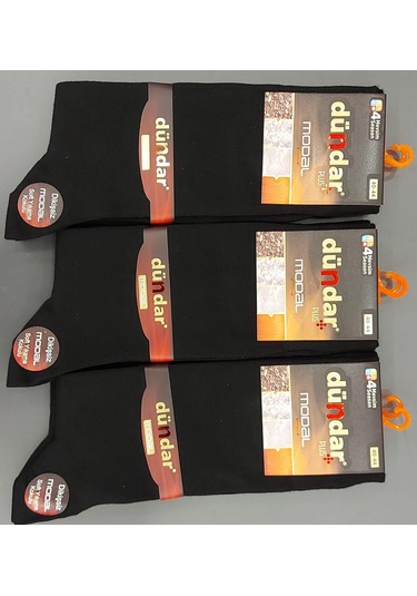 Dündar Plus 4124 Erkek Modal Likralı Dikişsiz Çorap 12 Adet Siyah