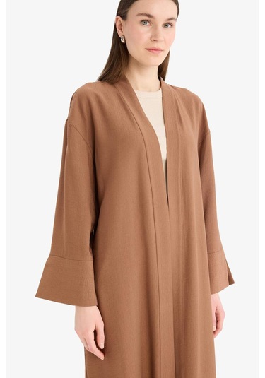 Defacto Relax Fit Basic Düz Midi Kimono D9929ax25smbn519 Kahve