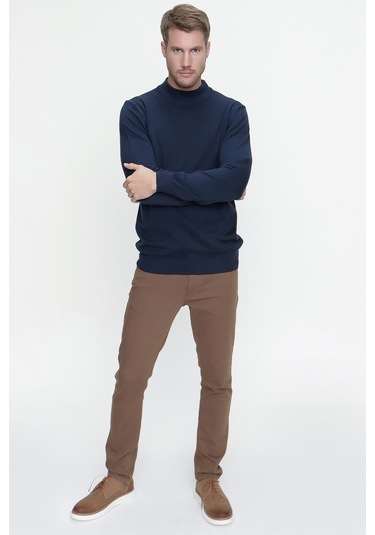 Basic Dinamik Fit Rahat Kesim Yarım Balıkçı Yaka Triko Kazak 99kc017002308 İndigo