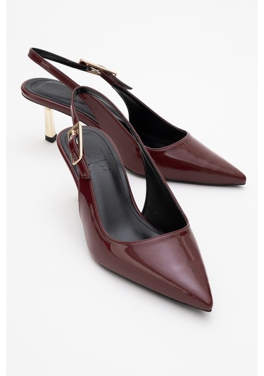 Arty Bordo Rugan Sivri Burun Arkası Açık Kadın İnce Topuklu Ayakkabı Bordo