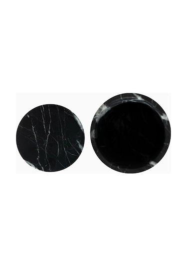 Montroi Nero Marquina Marble Candle Holder El Yapımı Lüks Mumluk Siyah