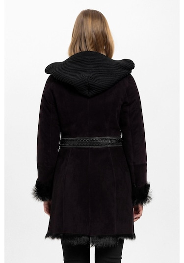 Mürdüm Seline Triko Kapüonlu Hakiki Deri Kürk Kaban-mürdüm Mürdüm