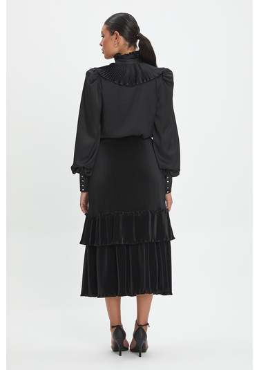Kadın Fırfır Detaylı Gömlek Siyah