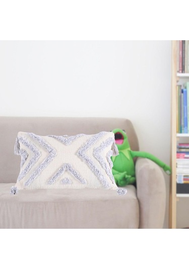 Homyl Boho Kırlent Örtüsü Pamuklu Dokuma Püsküllü Yastık Kılıfı Gri