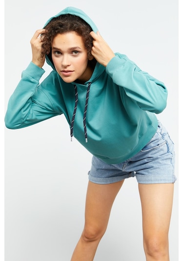 Tommy Life Mint Yeşili Uzun Kol Rahat Form Kapüşonlu Kadın Sweatshirt - 97115 Mint Yeşili