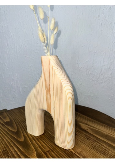 Doğal Ahşap Dekoratif Biblo Vazo