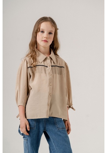 Kız Çocuk Taş Püsküllü Gömlek 3124 Bej