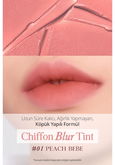 Pürüzsüz Ve Kadifemsi Dokulu, Doğal Görünüm Sunan Tint Clıo Chiffon Blur Tint 01 Peach Bebe 01