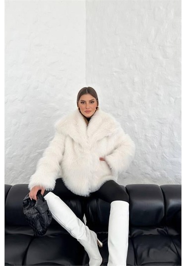 Kadın Yüksek Kalite İthal Kürk Mont Dpnbg037 Ekru