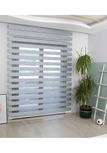 İthal Bambu Açık Gri Zebra Stor Perde Etek Dilimsiz Gri