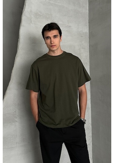 Hyman Erkek %100 Pamuk Oversize Basic T-shirt Yeşil