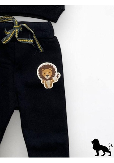 Erkek Bebek Hayvan Desenli Şardonlu Eşofman Takımı-14638 Lacivert