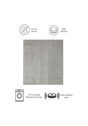 Saraz Halı Dizayn Şönil Dokuma Kayma Yapmaz Makinede Yıkanabilir Leke Tutmaz Kesme Bohem Kilim Gri Gri