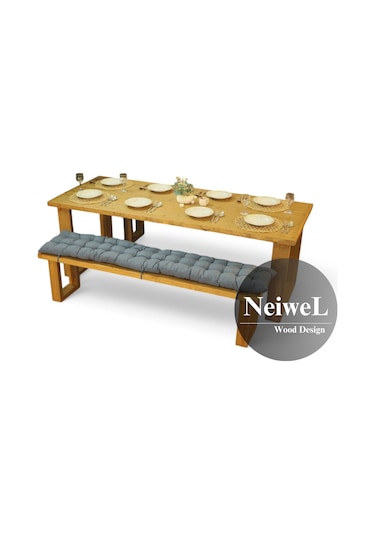 Neiwel Doer Doğal Ahşap Banklı Mutfak Ve Yemek Masası Takımı-80-180 Takım Açık Ceviz