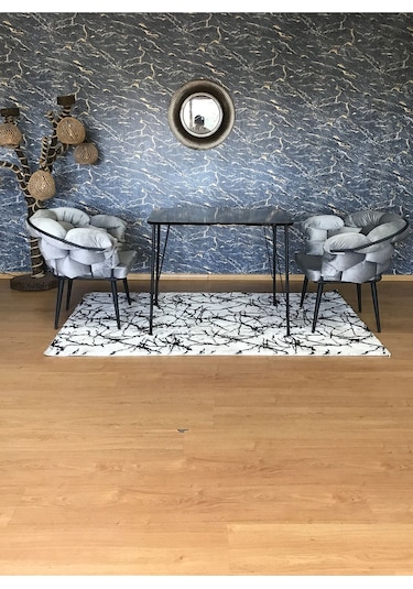 Yirmi15 Siyah Metal Ayaklı 60x90 Siyah Mermer Desen Mutfak - Balkon - Çalışma Masası