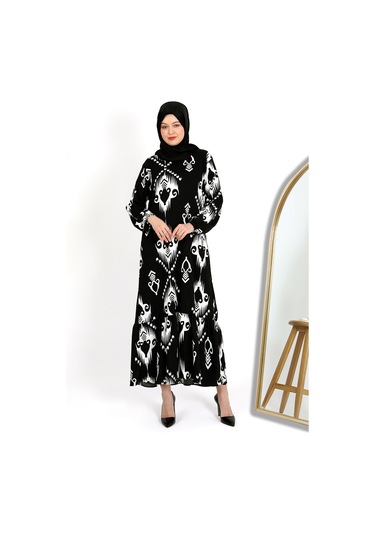 Desenli Bürümcük Elbise Siyah