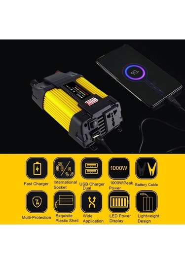 Dancemonkey 500w Araba Güç İnvertörü, Led Dijital Ekranlı 12v-220v Ac