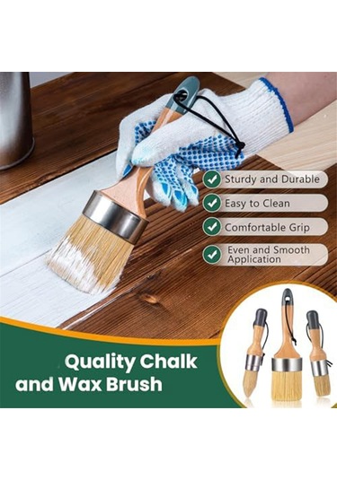 Xurunkeji Tebeşir Ve Balmumu Boya Fırçası Seti, Tebeşir Boyası, Mobilya İçin Süt Boyası, 1 Büyük Oval Fırça Ve 2 Küçük Yuvarlak Fırça