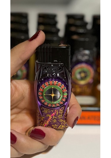 Rulet Masası Temalı Stres Çarklı Gazlı Çakmak Mor