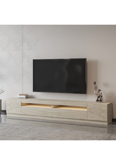T008 Arya Işıklı Tv Sehpası Set - Traverten Traverten