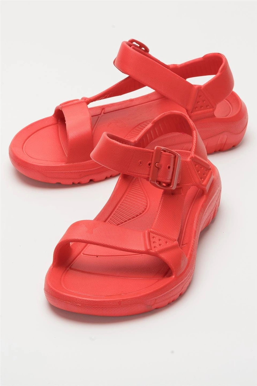 Unisex Eva Spor Kaymaz Yürüyüş Sandaleti Kırmızı Kırmızı