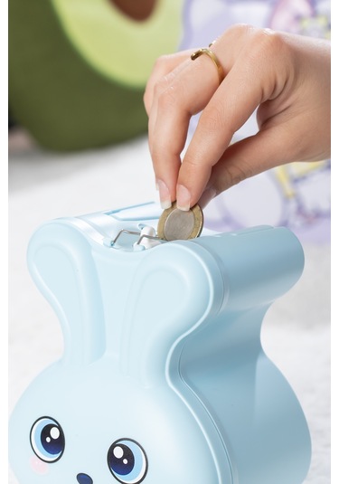 Porsima 041-2 Pvc Anahtarlı Kilitli Gülenyüz Kumbara Mavi 12,5x15,5cm