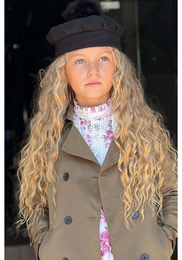 Riccotarz Kız Çocuk Üzeri Dantel İşlemeli Elbise Çift Cep Detaylı Kemerli Yeşil Trençkot Yeşil