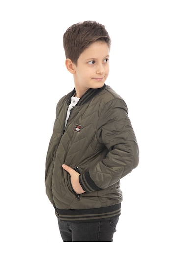 Erkek Çocuk Kolej Yaka İçi Astarlı Su Ve Rüzgar Geçirmez Fermuarlı Cep Mont Ceket Haki