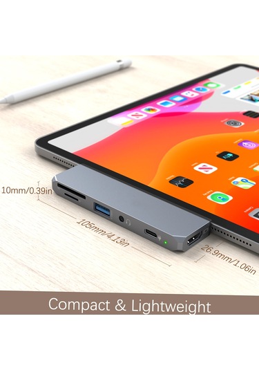 Maiyame İpad Pro Uyumlu 2018 İçin Usb C Hub, Usb 3.0, Sd/tf Kart Okuyucu, 3,5 Mm Kulaklık Girişi, Pd Şarj Özellikli Usb Type-c - 4k Hdmı Adaptörü