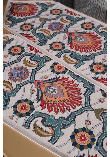 Çeyiz Diyarı Ebruli 2li Lüks Runner 45x140 Cm Çok Renkli