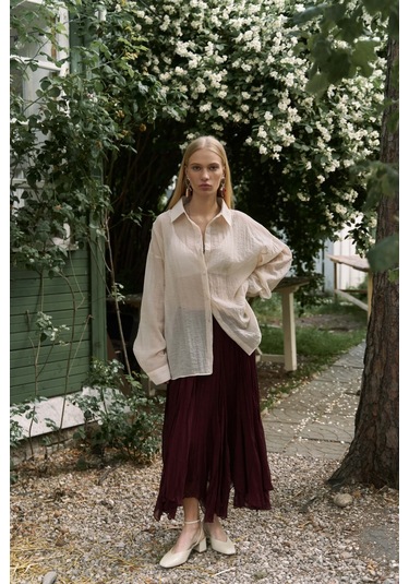 Mai Collection Mai Studios Co. Syaritta Oversize Bej Transparan Gömlek bej