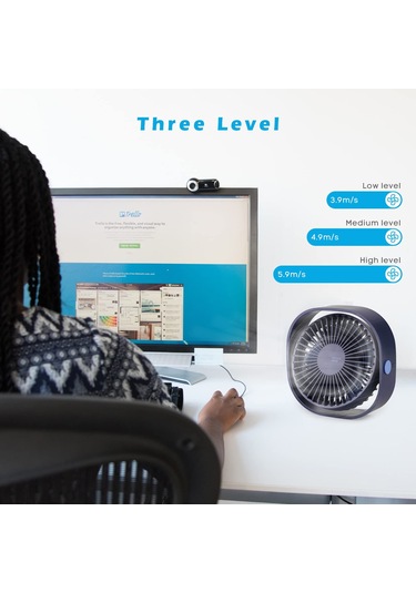 Kosona Mavi Usb Masaüstü Fanı - 360 Derece Döner, 3 Hızlı, Sessiz Motorlu, Taşınabilir Küçük Fan Ofis/dormitoru/laptop