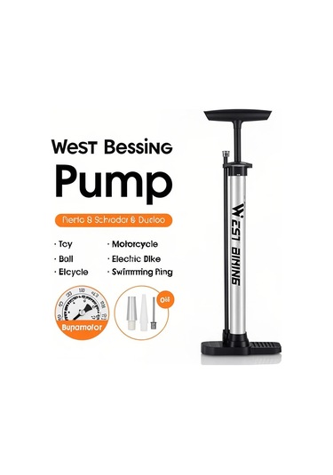 Suofeng West Bıkıng 140psı Yüksek Basınçlı Fren Çevresi, Bisiklet-elektrikli Araba Topu İçin Dikey Pompa, Manometreli, T Tipi Kolu, Katlanabilir Taban, Amerikan-fransız Valfi Gümüş