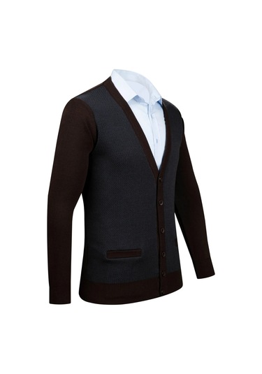 Çizgi Triko Erkek Büyük Beden Desenli Kol Ve Bel Lastikli Çelik Örgü Triko Hırka 5014mb Kahverengi Kahverengi