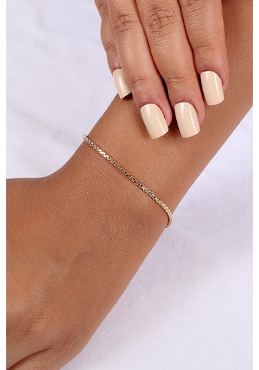 14 Ayar Altın Desenli Küp Zincir Bileklik Sarı Altın