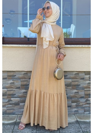 Duru Simli Camel Elbise Bej