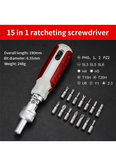 Leasetake Çok Açı Çift Yönlü Cırcırlı Tornavida Seti 15'i 1 Arada Torx Manyetik Tornavida Ucu Hassas Tornavidalar B