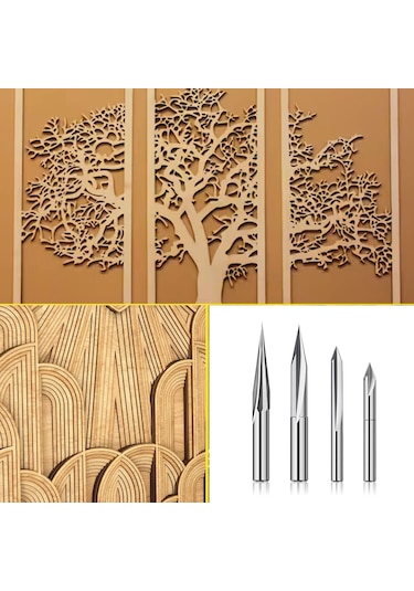Xurunkeji Cnc Freze Uçları Seti 1/4 Sap, Gravür Ahşap Oyma Freze Ucu 6mm Ve 4mm, V-yiv, Profil Ucu, Tungsten Çelik - 4 Adet