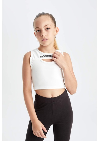 DeFacto Kız Çocuk Crop Bisiklet Yaka Baskılı Atlet D2763A824AUWT16